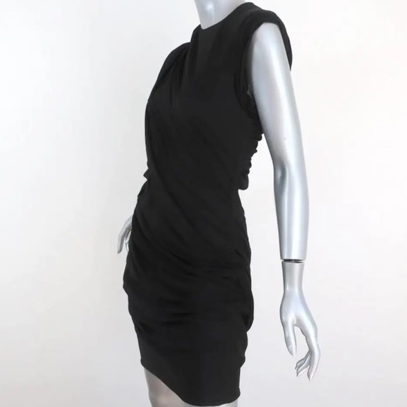 ALEXANDER WANG GODDESS MINI DRESS BLACK RUCHED DRAPED SLINKY PIQUE (Size 2) - Picture 2 of 6